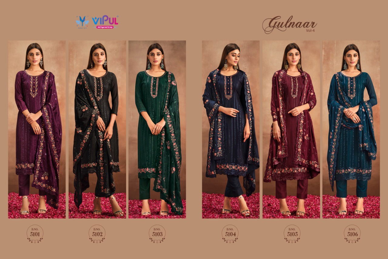 Gulnaar Vol 4 By Vipul Embroidery Designer Salwar Suits Catalog